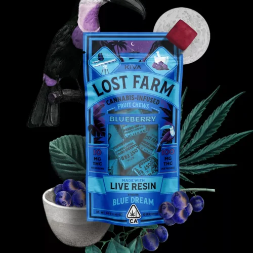 Kiva Lost Farm Fruit Chews 10mg Blueberry x Blue Dream Live Resin Chews – Premium cannabis-infused blueberry fruit chews from Lost Farm Edibles