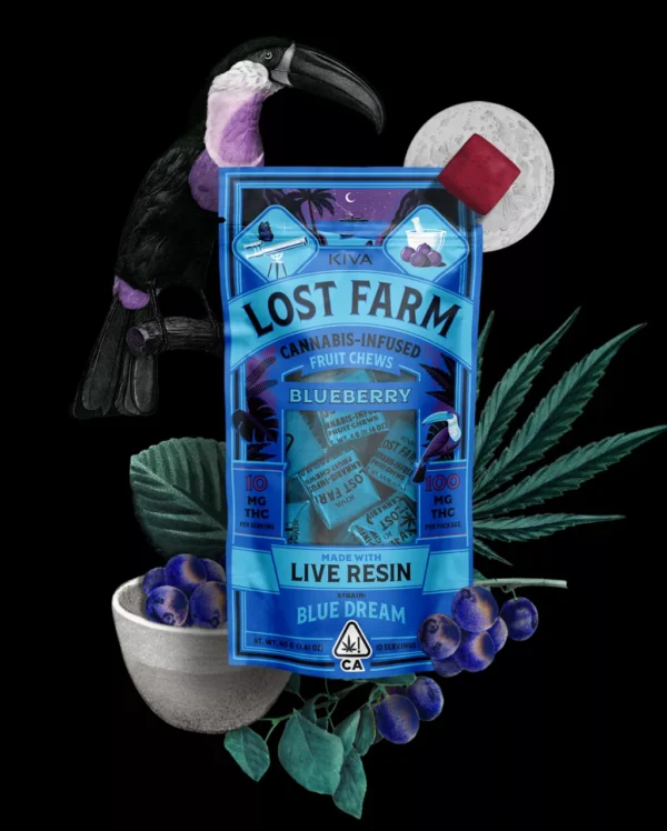 10mg Blueberry x Blue Dream Live Resin Chews Kiva Lost Farm Fruit Chews 10mg Blueberry x Blue Dream Live Resin Chews – Premium cannabis-infused blueberry fruit chews from Lost Farm Edibles
