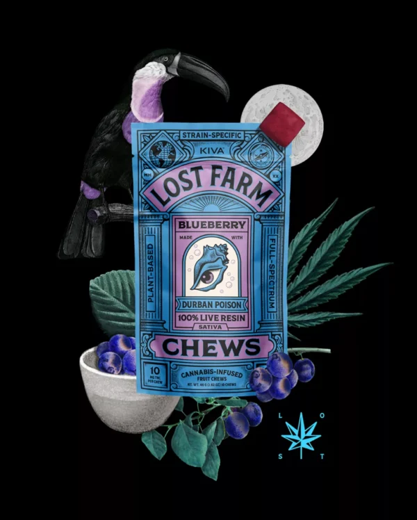 10mg Blueberry x Durban Poison Live Resin Chews Lost Farm Strain Gummies