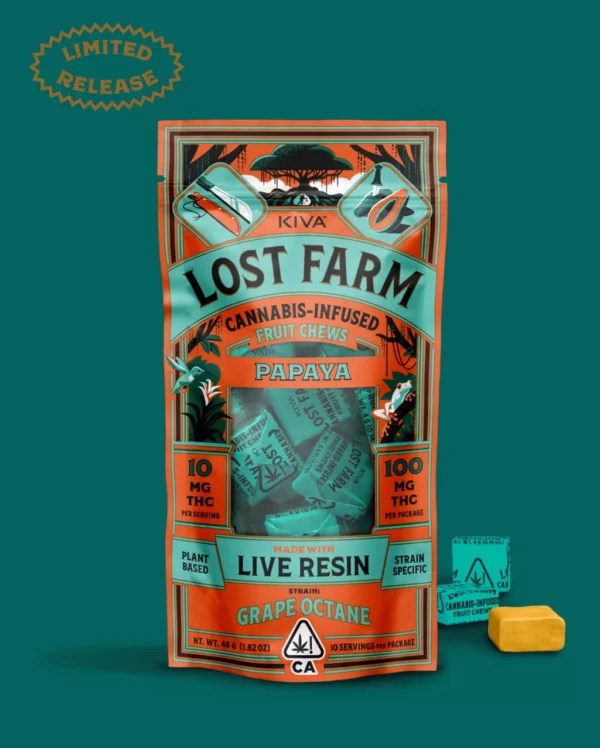 10mg Papaya x Grape Octane Live Resin Chews Lost farms Chews