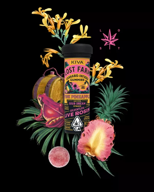 10mg Pink Pineapple x Sour Dream Live Rosin Gummies Buy Lost Farm Gummies