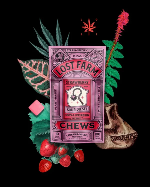 10mg Strawberry x Sour Diesel Live Resin Chews Best Lost Farm Gummies