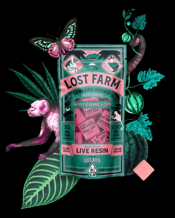 Kiva Lost Farms Fruit Chews 10mg Watermelon x Gelato Live Resin Chews