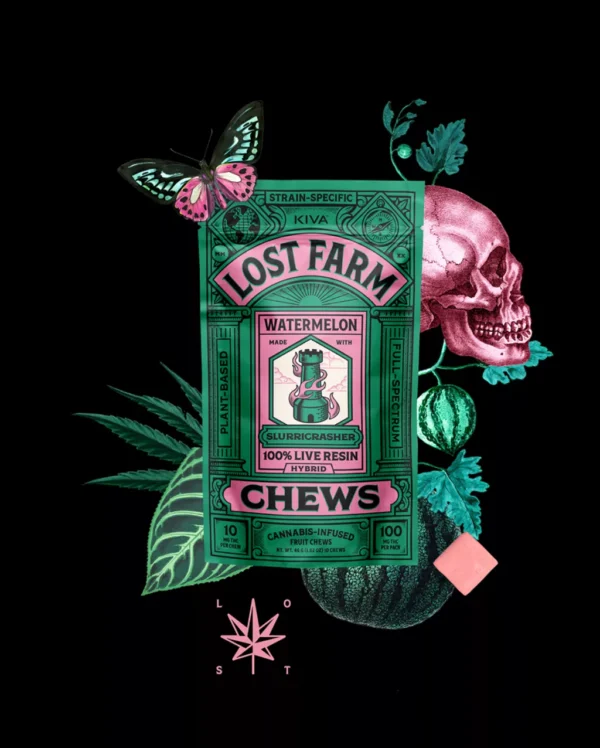 10mg Watermelon x Slurricrasher Live Resin Chews Best Lost Farm Gummies Flavor