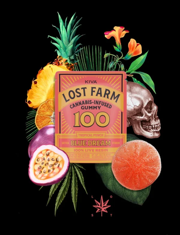 Lost Farm Edibles Deals 100mg Tropical Punch x Blue Dream Live Resin Gummy - single potent sativa edible gummy
